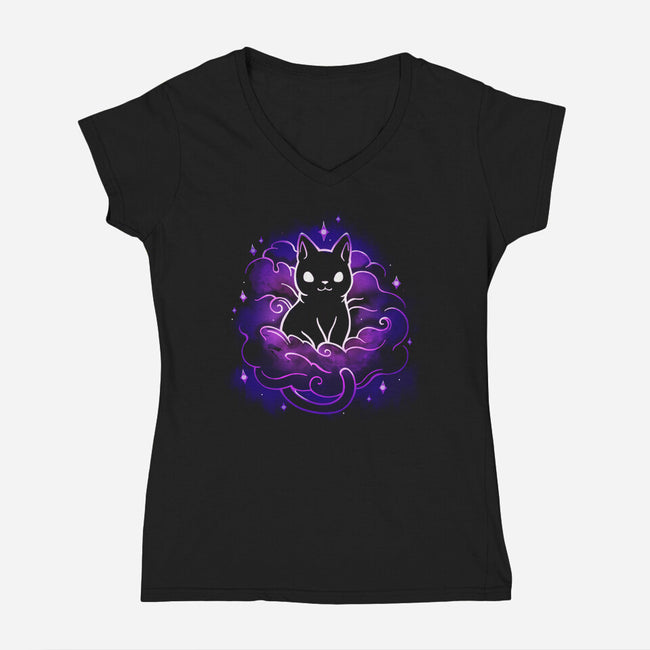 Nebula Cat-Womens-V-Neck-Tee-Vallina84