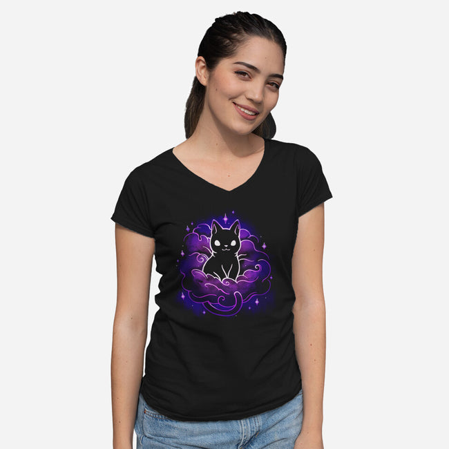 Nebula Cat-Womens-V-Neck-Tee-Vallina84