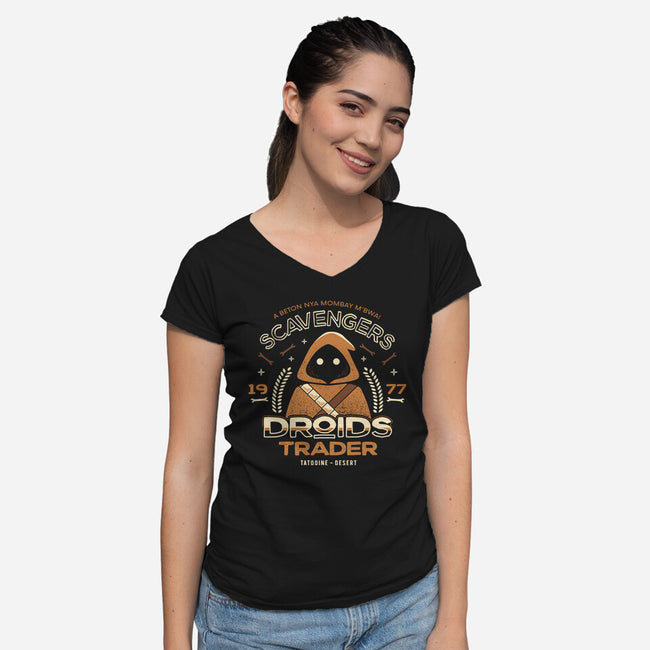 Droids Trader-Womens-V-Neck-Tee-Logozaste