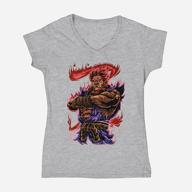 Fighting Demon-Womens-V-Neck-Tee-Conjura Geek