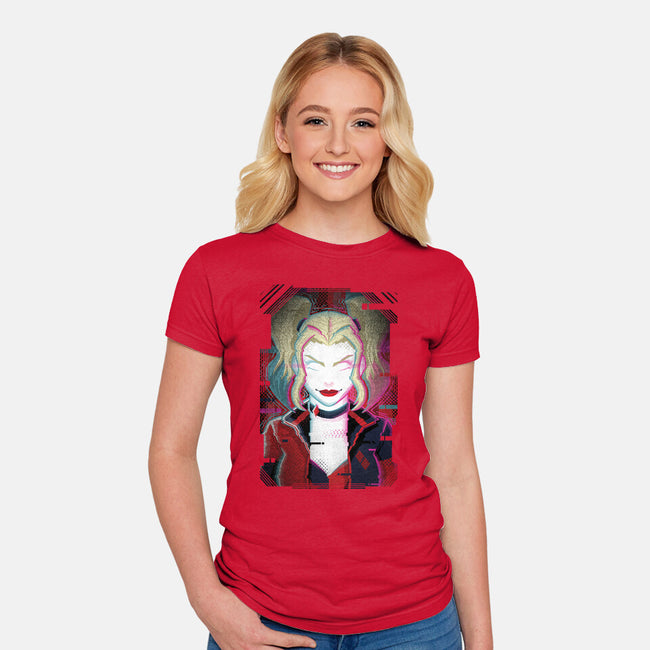 Harley Quinn Glitch-Womens-Fitted-Tee-danielmorris1993