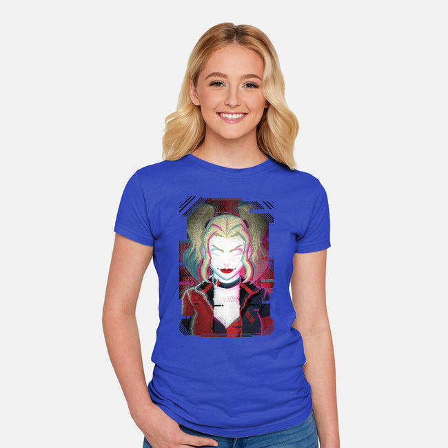 Harley Quinn Glitch-Womens-Fitted-Tee-danielmorris1993