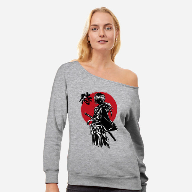 Kenshin Sumi-e-Womens-Off Shoulder-Sweatshirt-DrMonekers