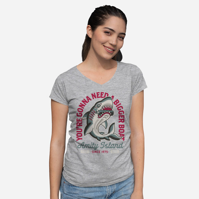 Amity Island Shark Tattoo-Womens-V-Neck-Tee-Nemons