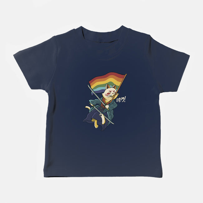 Katana Cat Rainbow Flag-Baby-Basic-Tee-tobefonseca