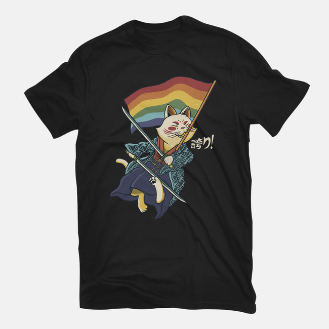 Katana Cat Rainbow Flag-Mens-Basic-Tee-tobefonseca