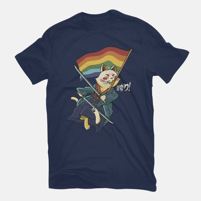 Katana Cat Rainbow Flag-Mens-Basic-Tee-tobefonseca