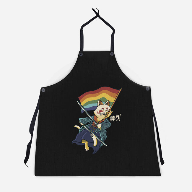 Katana Cat Rainbow Flag-Unisex-Kitchen-Apron-tobefonseca