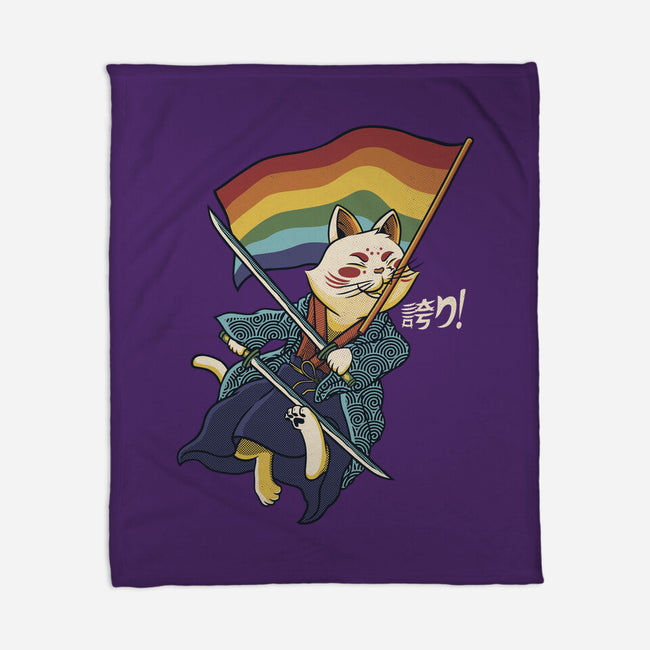 Katana Cat Rainbow Flag-None-Fleece-Blanket-tobefonseca