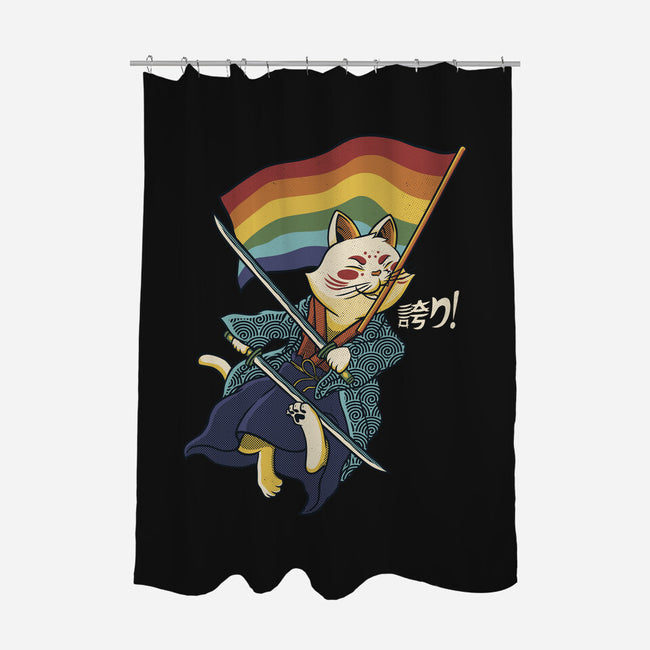 Katana Cat Rainbow Flag-None-Polyester-Shower Curtain-tobefonseca