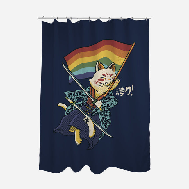 Katana Cat Rainbow Flag-None-Polyester-Shower Curtain-tobefonseca