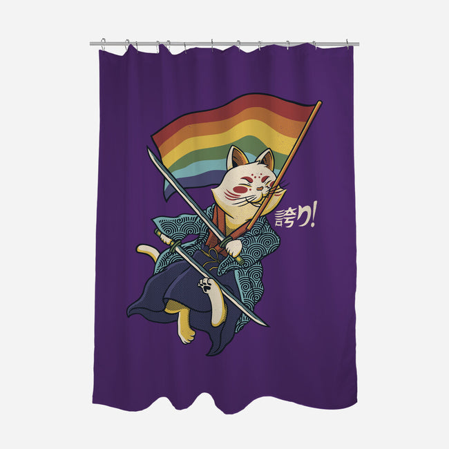 Katana Cat Rainbow Flag-None-Polyester-Shower Curtain-tobefonseca