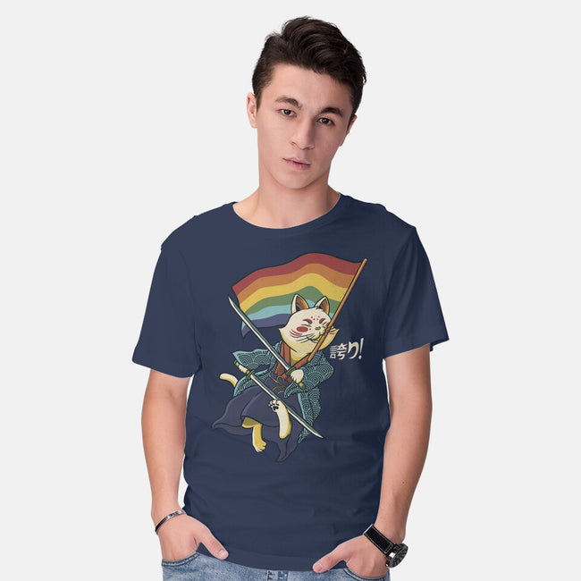 Katana Cat Rainbow Flag-Mens-Basic-Tee-tobefonseca