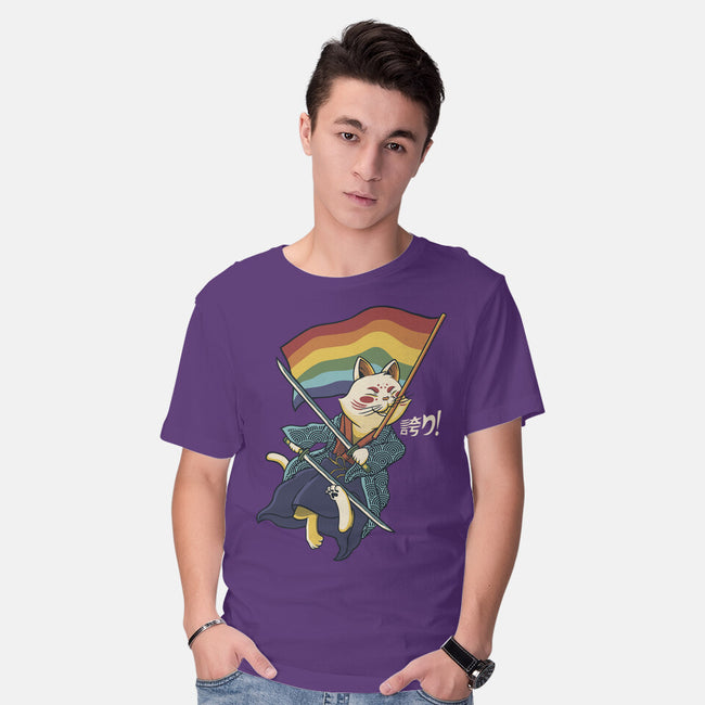 Katana Cat Rainbow Flag-Mens-Basic-Tee-tobefonseca