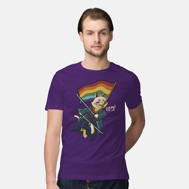 Katana Cat Rainbow Flag-Mens-Premium-Tee-tobefonseca