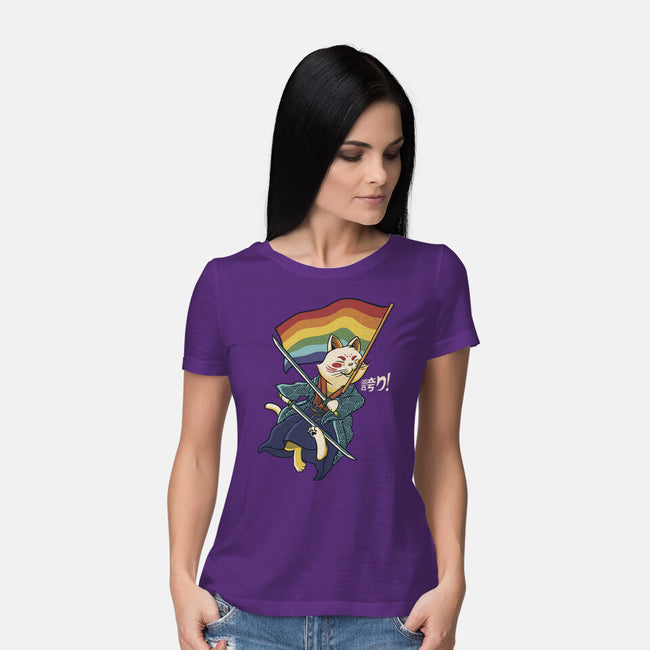 Katana Cat Rainbow Flag-Womens-Basic-Tee-tobefonseca