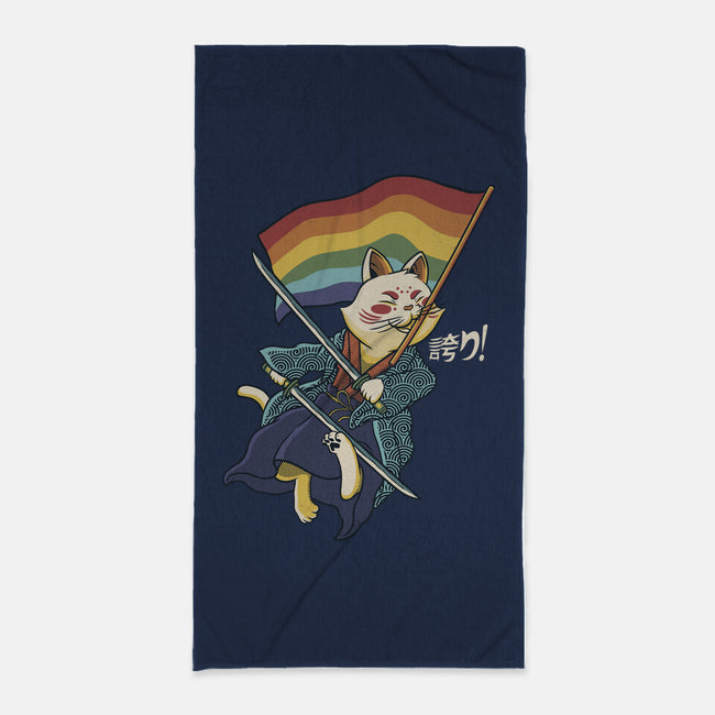 Katana Cat Rainbow Flag-None-Beach-Towel-tobefonseca