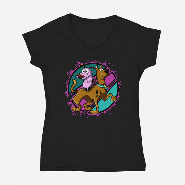 Scary Dogs-Womens-V-Neck-Tee-nickzzarto