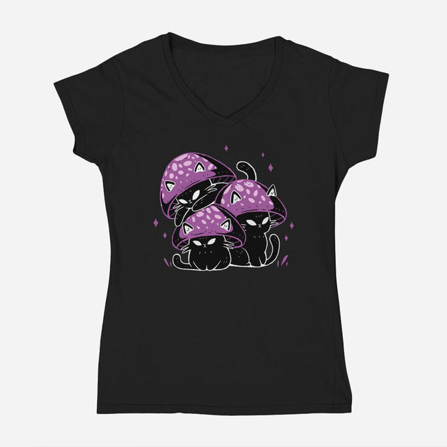 Mushroom Cats-Womens-V-Neck-Tee-xMorfina