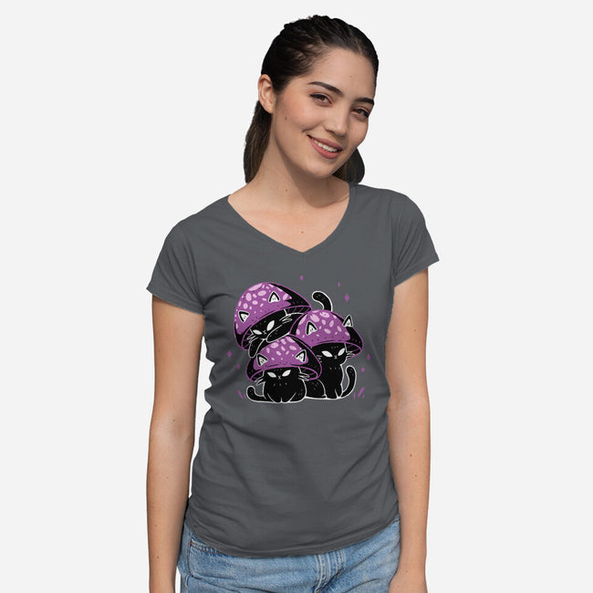 Mushroom Cats-Womens-V-Neck-Tee-xMorfina