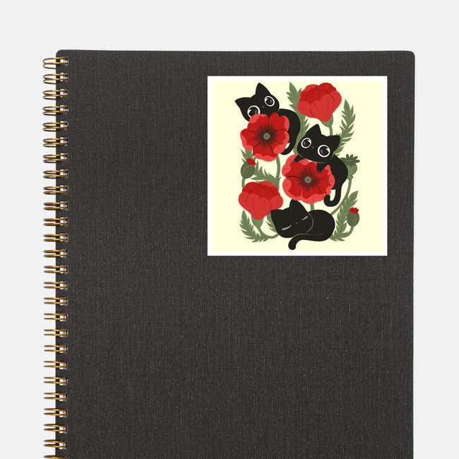 Poppies And Black Kitties-None-Glossy-Sticker-ricolaa