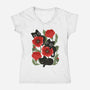 Poppies And Black Kitties-Womens-V-Neck-Tee-ricolaa