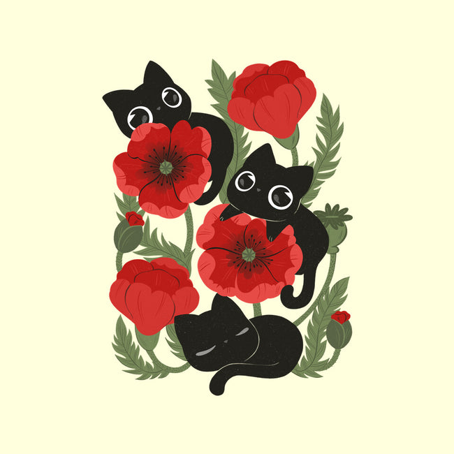 Poppies And Black Kitties-None-Stretched-Canvas-ricolaa