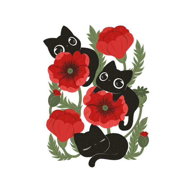 Poppies And Black Kitties-None-Fleece-Blanket-ricolaa