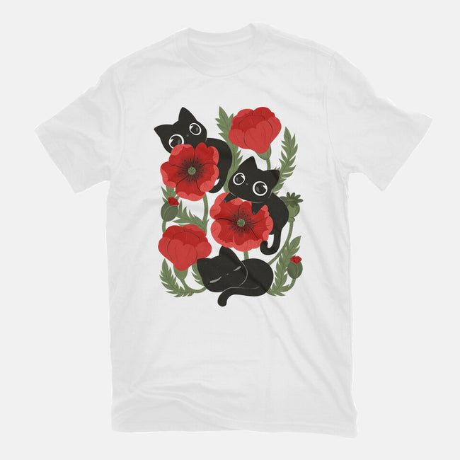 Poppies And Black Kitties-Unisex-Basic-Tee-ricolaa
