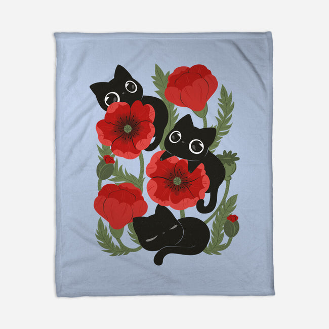Poppies And Black Kitties-None-Fleece-Blanket-ricolaa