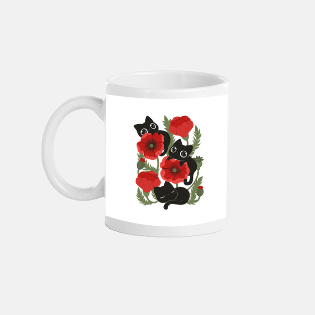 Poppies And Black Kitties-None-Mug-Drinkware-ricolaa