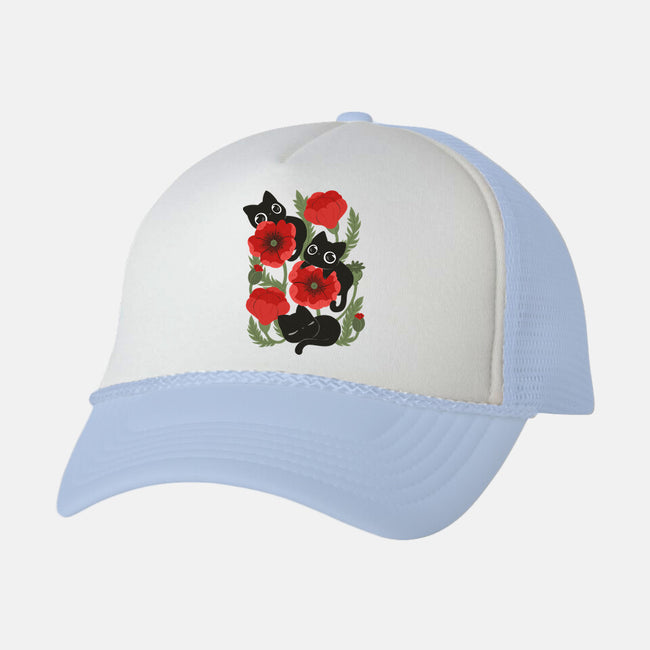 Poppies And Black Kitties-Unisex-Trucker-Hat-ricolaa