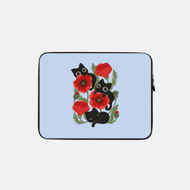 Poppies And Black Kitties-None-Zippered-Laptop Sleeve-ricolaa