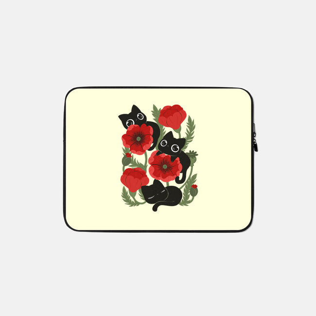 Poppies And Black Kitties-None-Zippered-Laptop Sleeve-ricolaa