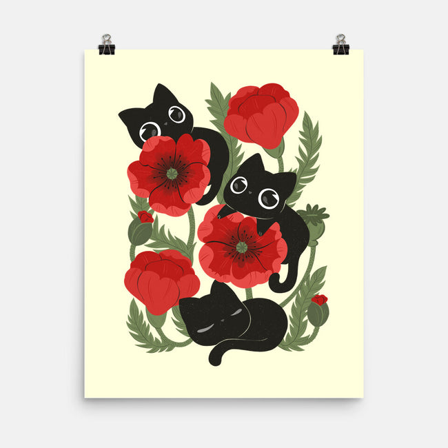 Poppies And Black Kitties-None-Matte-Poster-ricolaa