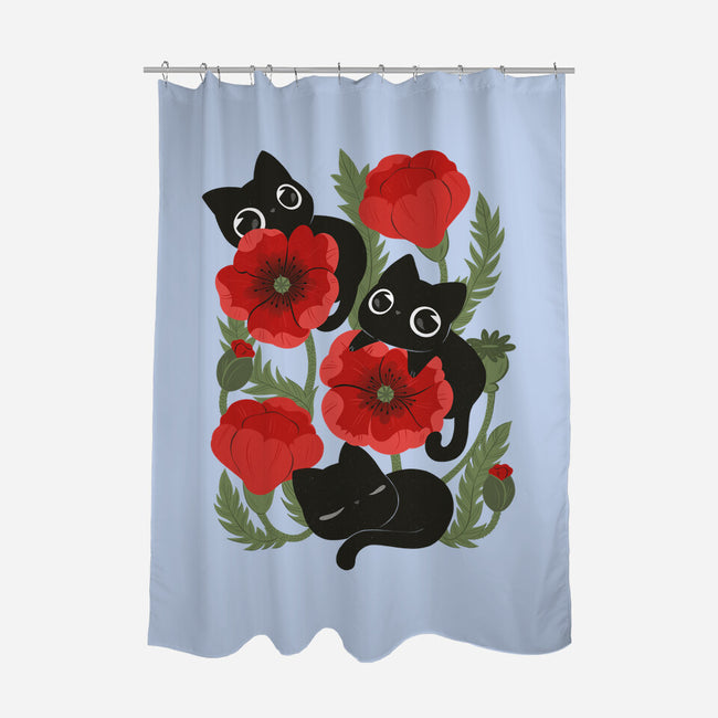 Poppies And Black Kitties-None-Polyester-Shower Curtain-ricolaa