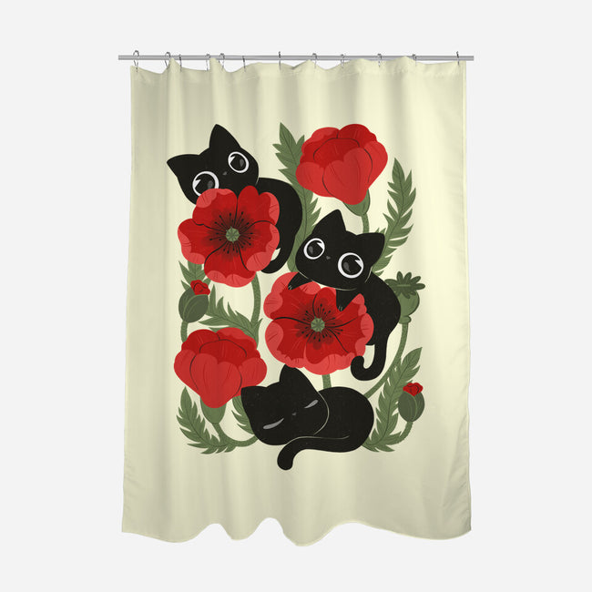 Poppies And Black Kitties-None-Polyester-Shower Curtain-ricolaa