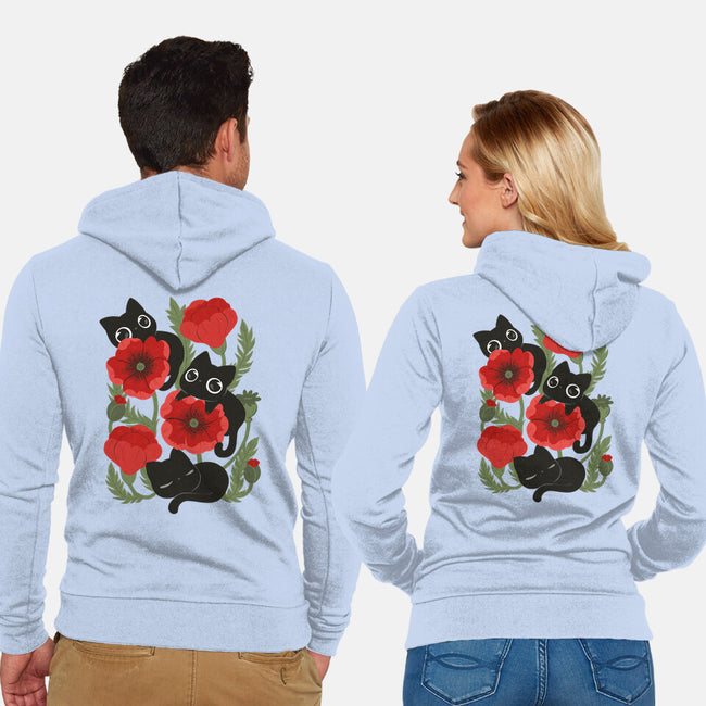 Poppies And Black Kitties-Unisex-Zip-Up-Sweatshirt-ricolaa