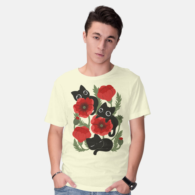 Poppies And Black Kitties-Mens-Basic-Tee-ricolaa