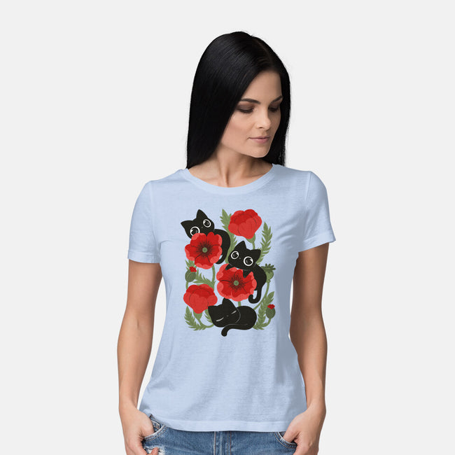 Poppies And Black Kitties-Womens-Basic-Tee-ricolaa