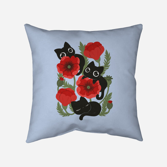 Poppies And Black Kitties-None-Removable Cover-Throw Pillow-ricolaa