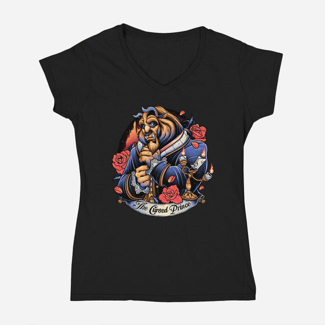 The Cursed Prince-Womens-V-Neck-Tee-momma_gorilla