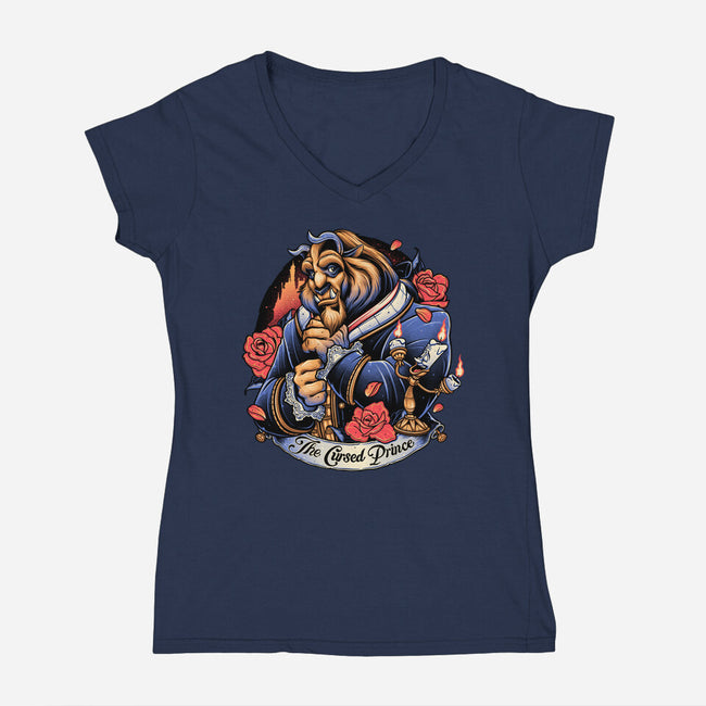 The Cursed Prince-Womens-V-Neck-Tee-momma_gorilla