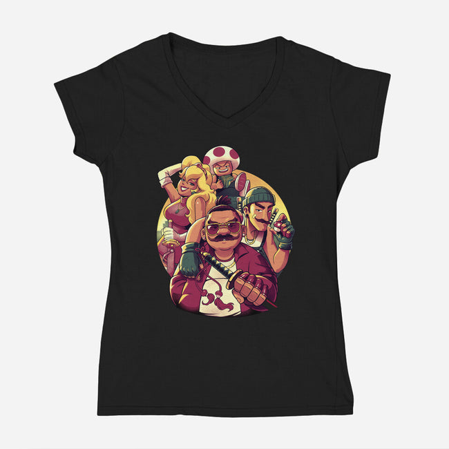 Mushroom Gang-Womens-V-Neck-Tee-Bruno Mota