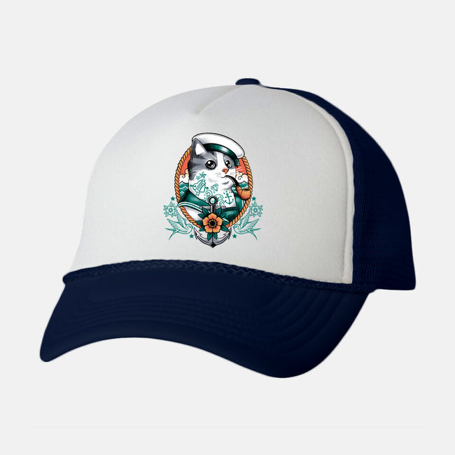 Sailor Cat Tattoo-Unisex-Trucker-Hat-NemiMakeit