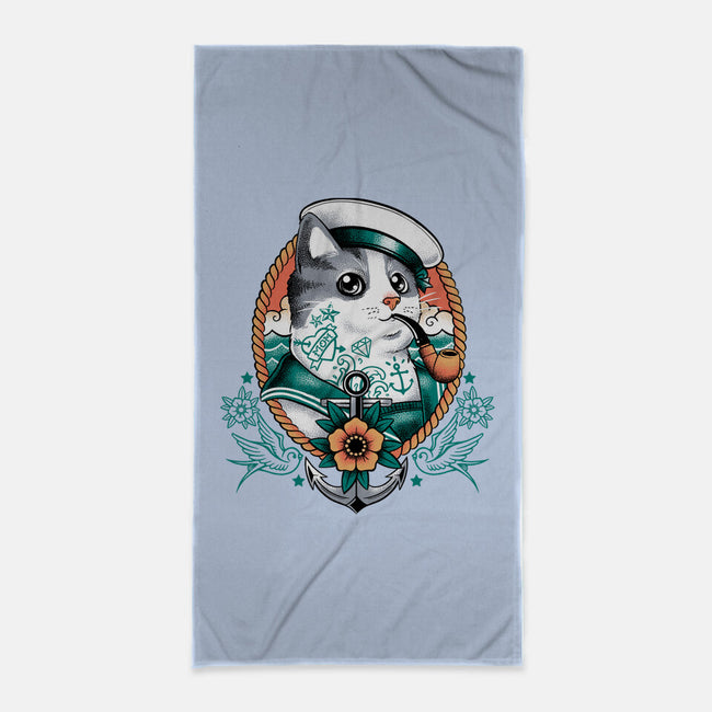 Sailor Cat Tattoo-None-Beach-Towel-NemiMakeit