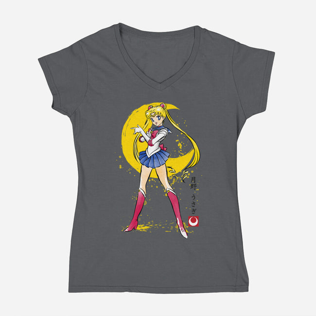 Moon Sumi-e-Womens-V-Neck-Tee-DrMonekers
