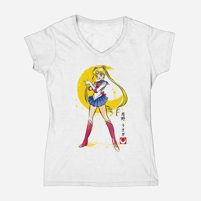 Moon Sumi-e-Womens-V-Neck-Tee-DrMonekers