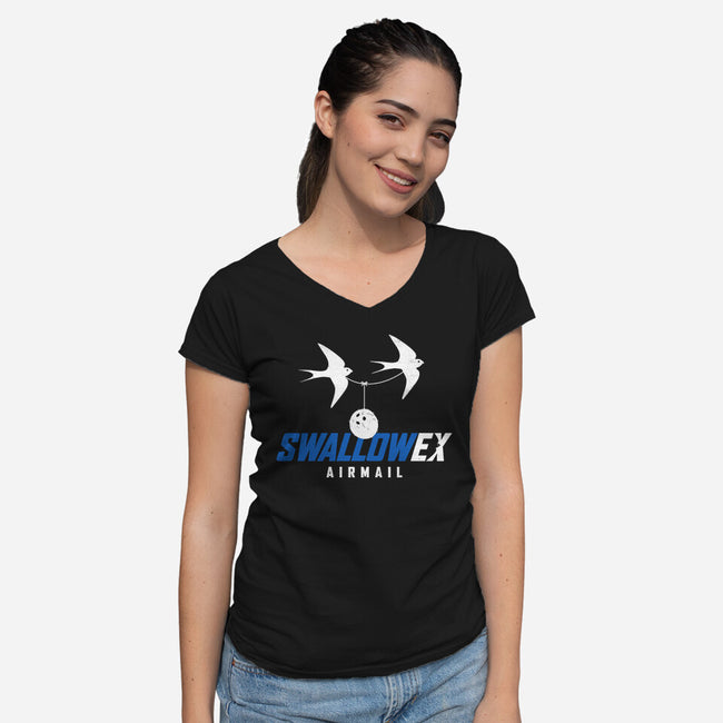 Swallow Ex Airmail-Womens-V-Neck-Tee-rocketman_art
