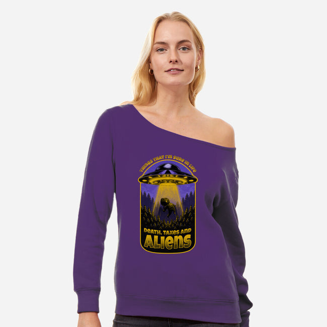 Death Taxes And Aliens-Womens-Off Shoulder-Sweatshirt-Studio Mootant